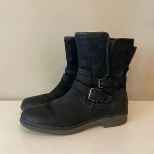UGG Simmens Boots Size 8 Black Leather Waterproof Motorcycle Riding Wool Lined